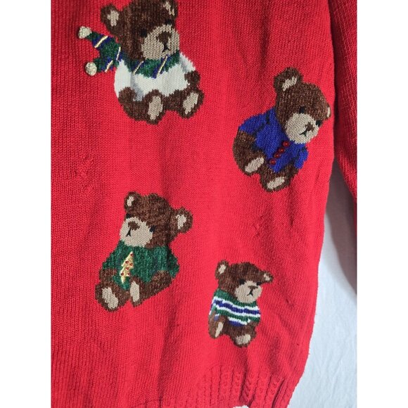 Marisa Christina 1994 Christmas Sweater Size Medium Red Teddy Bears Mock Neck - Picture 5 of 14